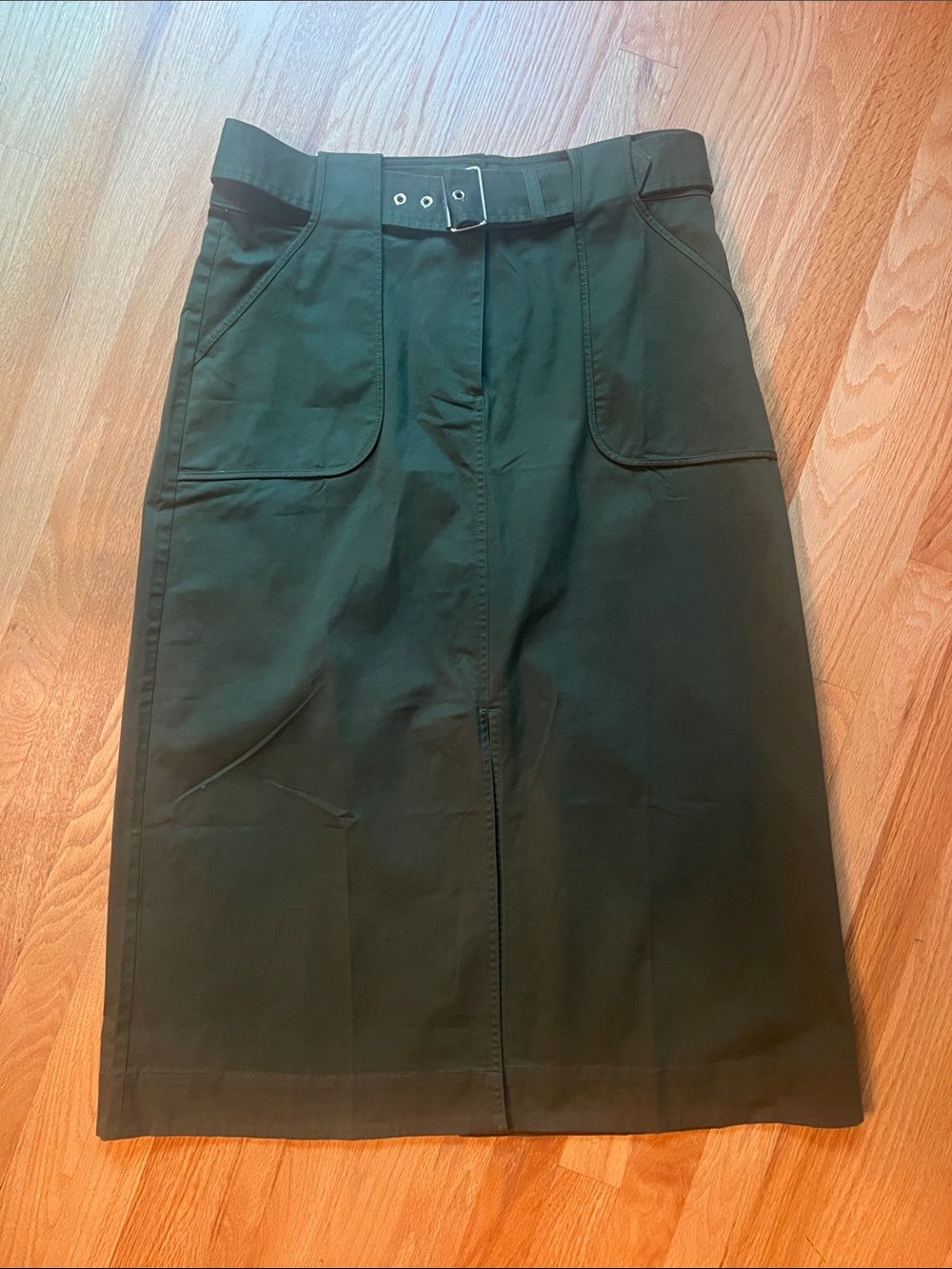 LOFT Dark Green High-Waist Midi Skirt with Belted Waist size 12 NWT